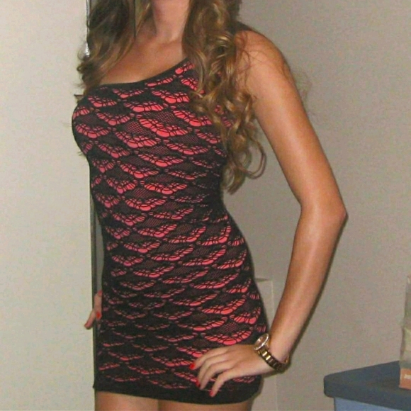 BEBE Pink & Black Lace Mini Dress size S - Picture 2 of 7